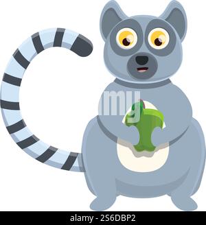 Lemur with apple icon. Cartoon of lemur with apple vector icon for web design isolated on white background. Lemur with apple icon, cartoon style Stock Vector