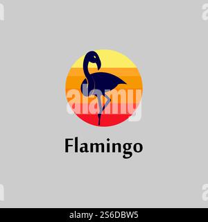 flamingo silhouette scene at sunset logo design vector Stock Vector