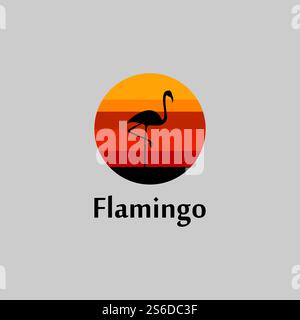 flamingo silhouette scene at sunset logo design vector Stock Vector