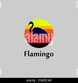 flamingo silhouette scene at sunset logo design vector Stock Vector