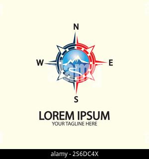 Compass with mountain for logo design illustrator  exploration icon  hiking tool. Stock Vector