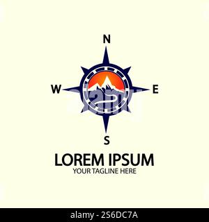 Compass with mountain for logo design illustrator  exploration icon  hiking tool. Stock Vector