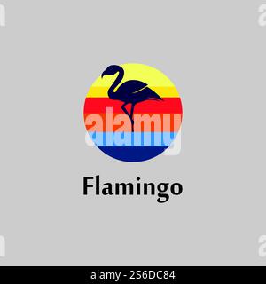 flamingo silhouette scene at sunset logo design vector Stock Vector