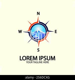 Compass with mountain for logo design illustrator  exploration icon  hiking tool. Stock Vector