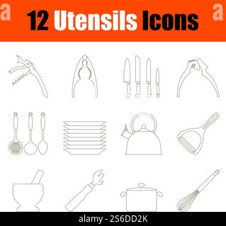 Utensils Icon Set. Thin Editable Stroke Line Without Filling Design. Vector Illustration. Stock Vector