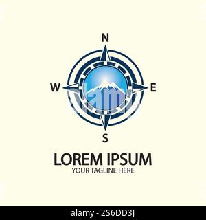 Compass with mountain for logo design illustrator  exploration icon  hiking tool. Stock Vector