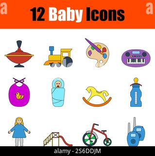 Baby Icon Set. Flat Color Outline Design With Editable Stroke. Vector Illustration. Stock Vector