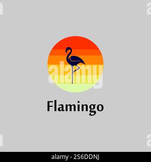 flamingo silhouette scene at sunset logo design vector Stock Vector