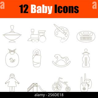 Baby Icon Set. Thin Editable Stroke Line Without Filling Design. Vector Illustration. Stock Vector