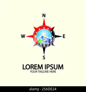 Compass with mountain for logo design illustrator  exploration icon  hiking tool. Stock Vector