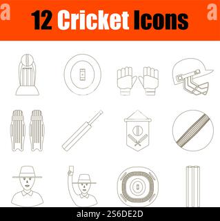 Cricket Icon Set. Thin Editable Stroke Line Without Filling Design. Vector Illustration. Stock Vector