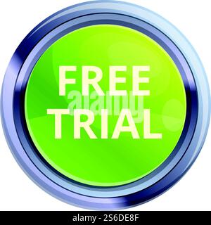 Free trial circle button icon. Cartoon of free trial circle button vector icon for web design isolated on white background. Free trial circle button icon, cartoon style Stock Vector