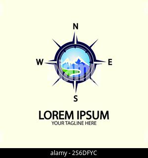 Compass with mountain for logo design illustrator  exploration icon  hiking tool. Stock Vector