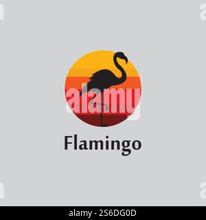 flamingo silhouette scene at sunset logo design vector Stock Vector