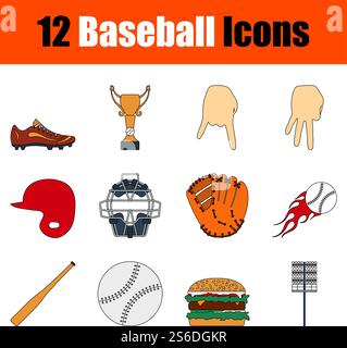 Baseball Icon Set. Flat Color Outline Design With Editable Stroke. Vector Illustration. Stock Vector