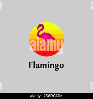 flamingo silhouette scene at sunset logo design vector Stock Vector