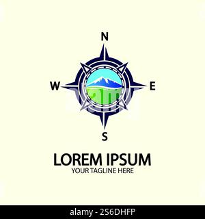 Compass with mountain for logo design illustrator  exploration icon  hiking tool. Stock Vector