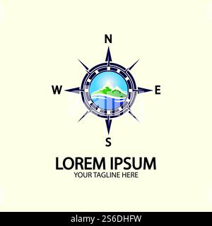 Compass with mountain for logo design illustrator  exploration icon  hiking tool. Stock Vector