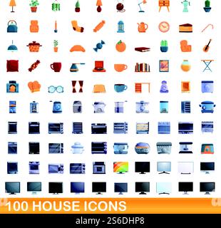 100 house icons set. Cartoon illustration of 100 house icons vector set isolated on white background. 100 house icons set, cartoon style Stock Vector