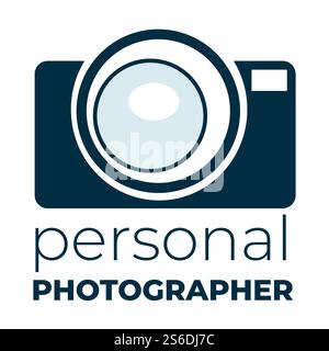 Camera for taking photos, logotype or icon with inscription. Personal photographer studio, business or company promotion. Video and photography making for clients emblem. Vector in flat style. Personal photographer camera logotype for professional studio vector Stock Vector