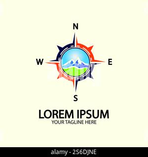 Compass with mountain for logo design illustrator  exploration icon  hiking tool. Stock Vector