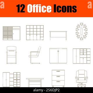 Office Icon Set. Thin Editable Stroke Line Without Filling Design. Vector Illustration. Stock Vector