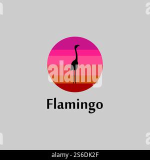 flamingo silhouette scene at sunset logo design vector Stock Vector