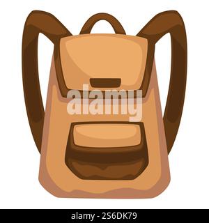 Basic rucksack for traveling or urban life, isolated icon of backpack classic model of bag. Pockets and straps for adjustments, satchel for kids or students, travelers. Baggage vector in flat style. Classic rucksack with pockets and straps, backpack vector Stock Vector