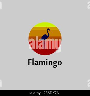 flamingo silhouette scene at sunset logo design vector Stock Vector
