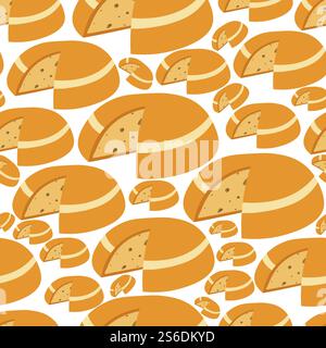 Diary product seamless pattern, slices of cheese. Milk-based food, snack or ingredient for dishes. Organic meal, assortment for shop or restaurant. Eating different kinds, vector in flat style. Cheese cut, dairy product portion seamless pattern vector Stock Vector