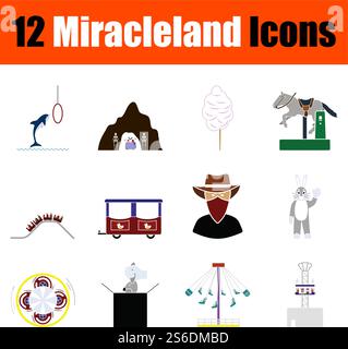 Miracleland Icon Set. Flat Design. Fully editable vector illustration. Text expanded. Stock Vector