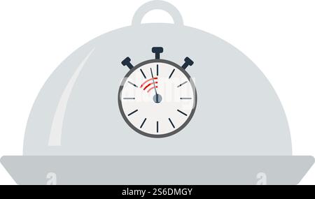 Cloche With Stopwatch Icon. Flat Color Design. Vector Illustration. Stock Vector