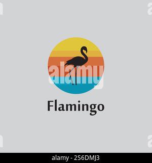 flamingo silhouette scene at sunset logo design vector Stock Vector