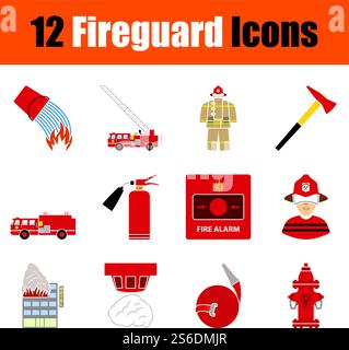 Fireguard Icon Set. Flat Design. Fully editable vector illustration. Text expanded. Stock Vector