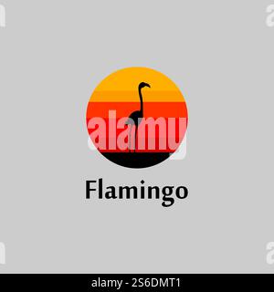 flamingo silhouette scene at sunset logo design vector Stock Vector