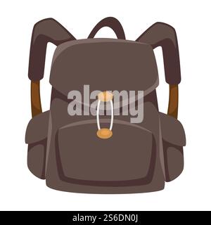 Backpack for travelers or students, school kids pupils satchel. Isolated icon of rucksack with adjustments. Luggage for traveling and tourism, personal stylish accessory vector in flat style. Solid rucksack with clasps and straps, unisex urban bag Stock Vector