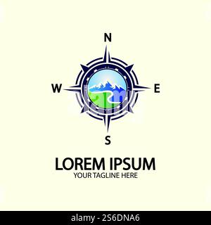 Compass with mountain for logo design illustrator  exploration icon  hiking tool. Stock Vector