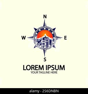 Compass with mountain for logo design illustrator  exploration icon  hiking tool. Stock Vector