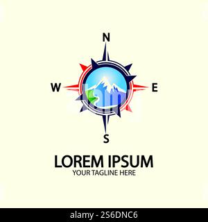 Compass with mountain for logo design illustrator  exploration icon  hiking tool. Stock Vector
