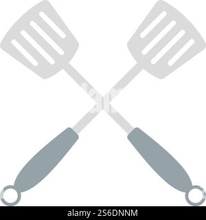 Crossed Frying Spatula. Flat Color Design. Vector Illustration. Stock Vector