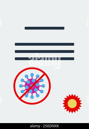 No Coronavirus Certificate Icon. Flat Color Design. Vector Illustration. Stock Vector