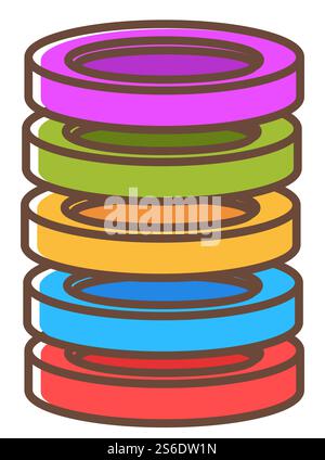 Board game parts and cones for playing and building shapes. Isolated plastic toy for kids and adults, pastime and entertainment on free time. Composition logical miniature. Vector in flat style. Plastic circle bricks or shapes, board game part Stock Vector