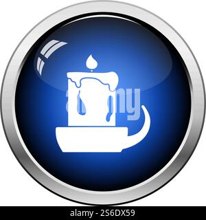 Candle In Candlestick Icon. Glossy Button Design. Vector Illustration. Stock Vector
