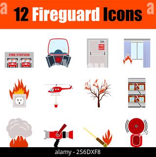 Fireguard Icon Set. Flat Design. Fully editable vector illustration. Text expanded. Stock Vector