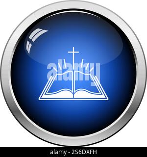 Holly Bible Icon. Glossy Button Design. Vector Illustration. Stock Vector