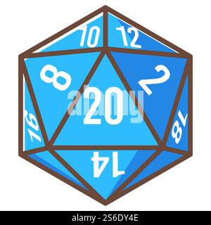 Playing board game, plastic dice cube with sides and numbers. Isolated hexagon, geometric shape for throwing for luck. RPG and fantasy, gambling and fortune. Vector in flat style illustration. Game cube with sides and numbers, dice for rpg Stock Vector
