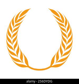 Bakery shop heraldic logotype wreath of spikelets. Isolated icon of wheat or barley spikes, cereals growing production. Harvesting of ripe crops, plant with foliage. Gluten free logo, vector in flat. Spikelets of wheat or barley, heraldic logo of bakery Stock Vector