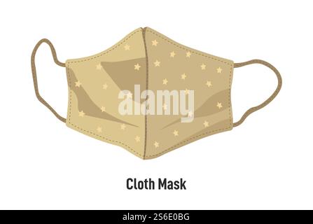 Handmade face covering for coronavirus outbreak and self care during pandemic. Isolated icon of facial cloth mask with adjustable straps. Textile and eco friendly. Protective measures, vector in flat. Cloth mask with straps, handmade face covering Stock Vector