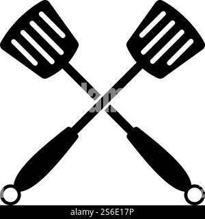 Crossed Frying Spatula. Black Glyph Design. Vector Illustration. Stock Vector