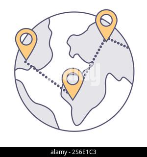 International business connection, worldwide communication or traveling. Isolated globe with location pointers, global network and navigation. Logistics services, whole world. Vector in flat style. Globe with connected location pointers, international business vector Stock Vector